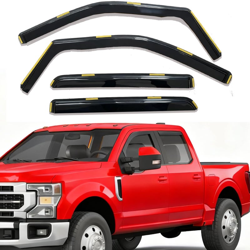 Darodcar in-Channel Window Visor Window Vent Deflectors Rain Guards for 2015-2020 Ford F-150 Crew & Supercrew Cab, 2017-2025 F-250 F-350 F-450 F-550 Super Duty cab, 4-Piece Set with Metal Clips - Image 1